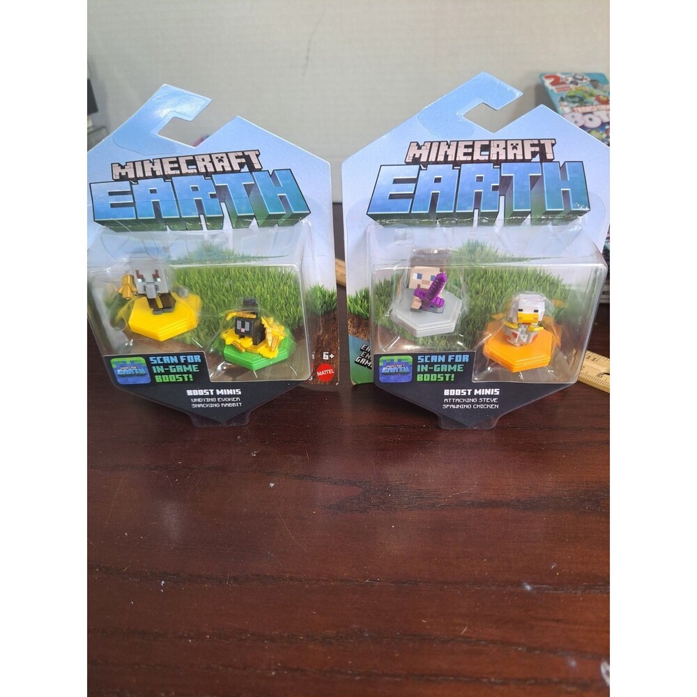 Lot Of 2 Mine Craft Earth Boost Minis : Undying Evoker/Snacking Rabbit,...